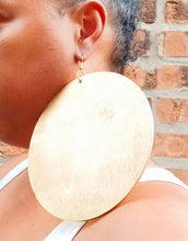 Load image into Gallery viewer, Giant handpainted Wooden Disc Earrings gold 6 inch
