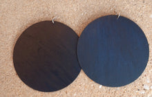 Load image into Gallery viewer, Giant handpainted Wooden Disc Earrings gold 6 inch black
