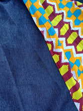 Load image into Gallery viewer, Kente and denim Ankara African Print maxi Skirt Free Size
