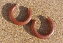 Load image into Gallery viewer, Chunky Natural Wood Hoop Earrings Brown 2.5 inch handmade
