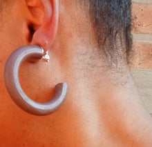 Load image into Gallery viewer, Chunky Natural Wood Hoop Earrings Brown 2.5 inch handmade
