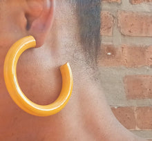 Load image into Gallery viewer, Chunky Natural Wood Hoop Earrings Brown 2.5 inch handmade handpainted
