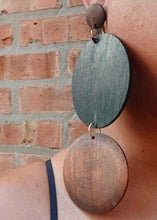 Load image into Gallery viewer, Handmade large wooden disc  Design Wood Earrings pierced ears 5 inch
