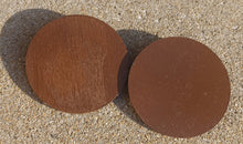 Load image into Gallery viewer, Handmade handpainted large wooden disc minimalist Earrings pierced ears 3 inch brown color
