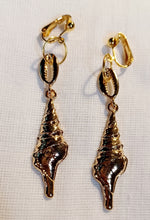 Load image into Gallery viewer, Gold metal Sea Shell Clip On Earrings Beach Boho Style
