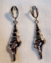 Load image into Gallery viewer, Handmade rustic silver boho Shell Dangle Earrings
