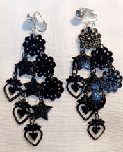 Load image into Gallery viewer, Light Hammered Metal wind chime  Clip On Earrings black
