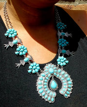 Load image into Gallery viewer, Vintage Style Turquoise Squash Blossom Necklace and Clip On Earrings
