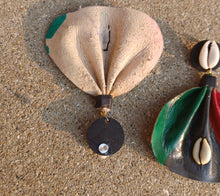 Load image into Gallery viewer, Handmade large red black and green Leather Fulani  Earrings pierced ears custom handmade

