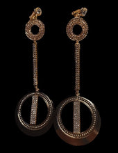 Load image into Gallery viewer, Glam runway large Handmade Rhinestone Clip On Hoop Earrings gold 6 inch
