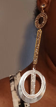 Load image into Gallery viewer, Glam runway large Handmade Rhinestone Clip On Hoop Earrings gold 6 inch

