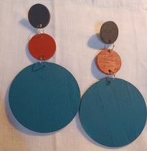Load image into Gallery viewer, Handmade modernist colorblock Wooden Earrings (pierced ears)
