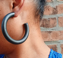 Load image into Gallery viewer, Large Chunky Natural Wood Hoop Earrings Black
