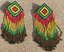 Load image into Gallery viewer, Abstract afrocentric beaded Dangle Earrings pierced ears 5 in

