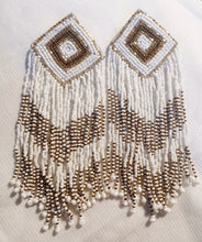 Load image into Gallery viewer, Abstract design beaded Dangle Earrings pierced ears 5 in

