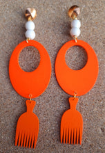 Load image into Gallery viewer, Extra large Handmade Afrocentric Afro Pick Hoop Earrings pierced ears

