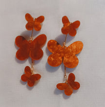 Load image into Gallery viewer, Marbled acrylic butterfly dangle earrings
