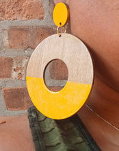 Load image into Gallery viewer, Large Handmade handpainted wooden colorblock earrings pierced ears
