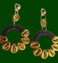 Load image into Gallery viewer, Handmade Cowrie Shell Hoop Clip On  Earrings
