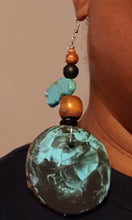 Load image into Gallery viewer, Large Handmade handpainted Natural Wood and Genuine Turquoise Design Earrings pierced ears

