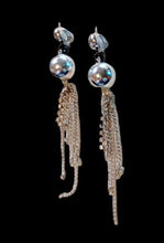 Load image into Gallery viewer, Silver Metal Ball and Chain Clip On Earrings
