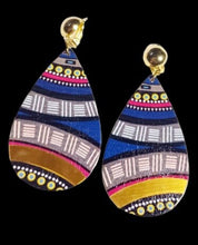 Load image into Gallery viewer, Clip On Retro wooden Mudcloth Design Earrings

