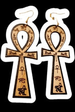 Load image into Gallery viewer, Wooden Hieroglyph Ankh Earrings
