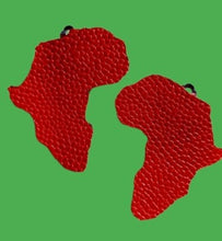 Load image into Gallery viewer, Handmade Genuine Red pebbled Leather Africa clip on Earrings
