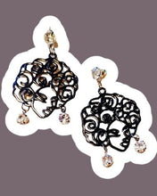 Load image into Gallery viewer, Abstract Face Design Dangle Earrings pierced ears Black
