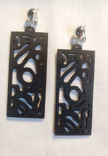 Load image into Gallery viewer, Natural Wood Abstract Modern Clip On Dangle Earrings
