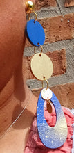 Load image into Gallery viewer, Handpainted Wooden Clip On Earrings, Abstract Blue &amp; Gold
