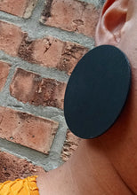 Load image into Gallery viewer, Handmade Minimalist Large Black wooden Disc Earrings Clip on
