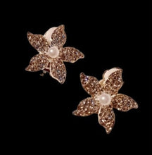 Load image into Gallery viewer, Small Rhinestone Flower Stud Clip On Earrings gold
