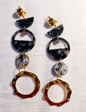 Load image into Gallery viewer, Handmade Abstract Acrylic and wood Clip On Earrings
