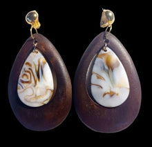 Load image into Gallery viewer, ChunkyHandmade Boho mid century lucite and wood Hoop Clip On Earrings
