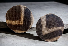 Load image into Gallery viewer, Clip On handmade  wood and authentic Mudcloth Design large stud Earrings
