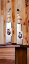 Load image into Gallery viewer, Large Handpainted Wood and Cowrie earrings pierced ears

