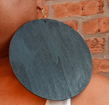 Load image into Gallery viewer, Giant handpainted Wooden Disc Earrings gold 6 inch black
