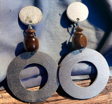 Load image into Gallery viewer, Handpainted Abstract Wooden Clip On Earrings, Large Lightweight Design
