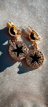 Load image into Gallery viewer, Small Gold rhinestone black star Dangle Clip On Earrings
