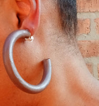 Load image into Gallery viewer, Clip on large Natural Wood Hoop Earrings Natural Color 3 inch
