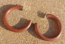 Load image into Gallery viewer, Clip on large Natural Wood Hoop Earrings Natural Color 3 inch
