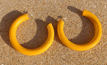 Load image into Gallery viewer, Chunky Natural Wood Hoop Earrings Brown 2.5 inch handmade handpainted

