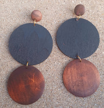 Load image into Gallery viewer, Handmade large wooden disc  Design Wood Earrings pierced ears 5 inch
