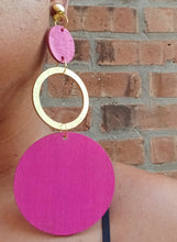 Load image into Gallery viewer, Handmade handpainted large geometric Clip On wood  Dangle Earrings
