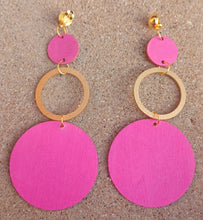 Load image into Gallery viewer, Handmade handpainted large geometric Clip On wood  Dangle Earrings

