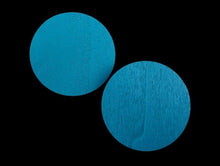 Load image into Gallery viewer, Handmade handpainted large wooden disc minimalist Earrings pierced ears 3 inch dark teal color
