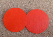Load image into Gallery viewer, Handmade handpainted large wooden disc minimalist Earrings pierced ears 3 inch red orange color
