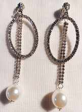 Load image into Gallery viewer, Handmade Rhinestone Clip On Hoop Earrings silver

