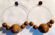Load image into Gallery viewer, Handmade chunky Natural Bead Hoop Earrings (4 inch) pierced ears
